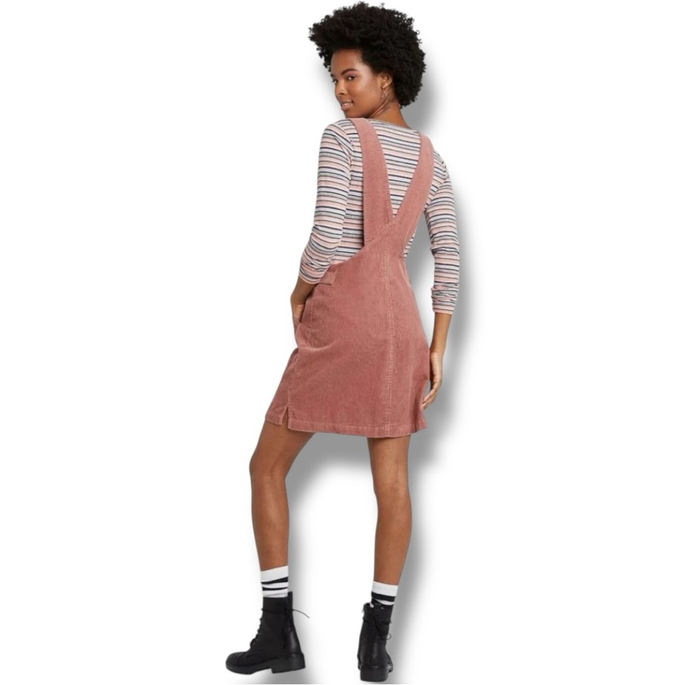 Wild Fable Dusty Rose Corduroy Zip Front/Pockets Sleeveless Overall Mini Dress - Picture 3 of 16